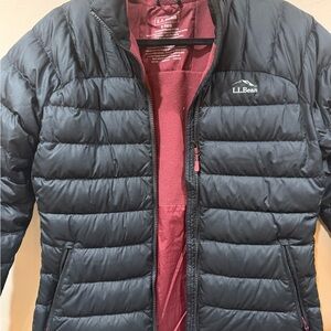 L.L. Bean Black Puffer Jacket with Red Lining